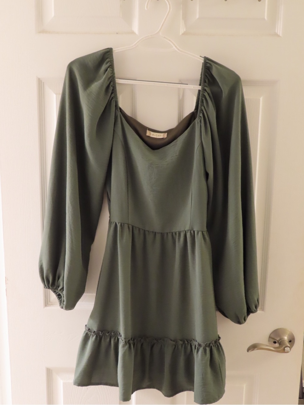 Altar’d State Women's Olive Green Long Sleeve Ruffle Dress